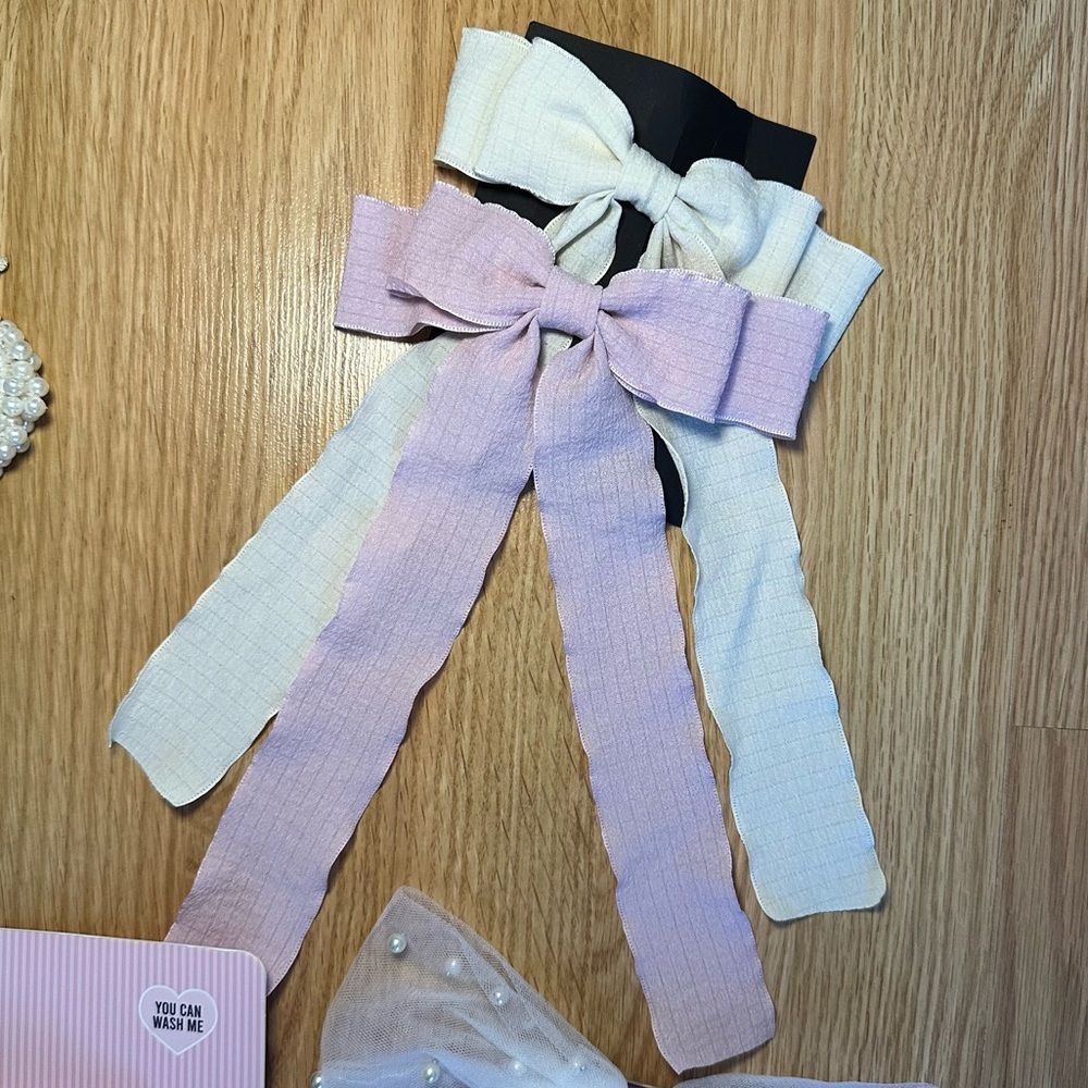 BRIDAL HAIR ACCESSORIES Pink & White Bridal Hair Bundle, Bow Hair Clips - Picture 3 of 7